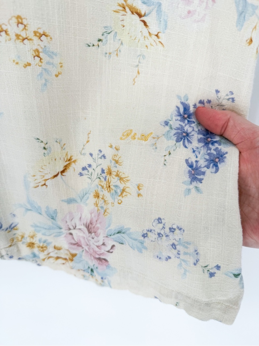 Men's Porter & Ash Pastel Floral Linen Blend Short Sleeve Shirt Large - Picture 4 of 8